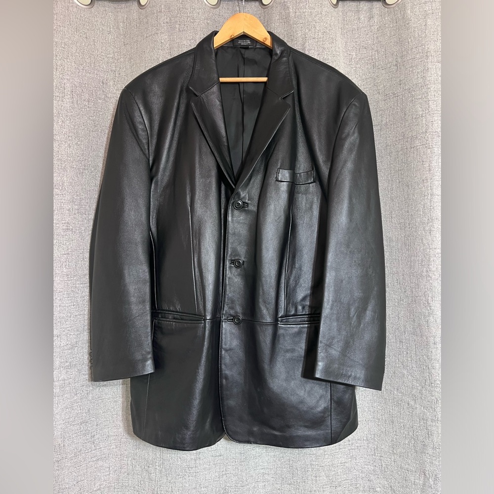 J. Ferrar Leather Jacket Men XL Black Blazer Classic